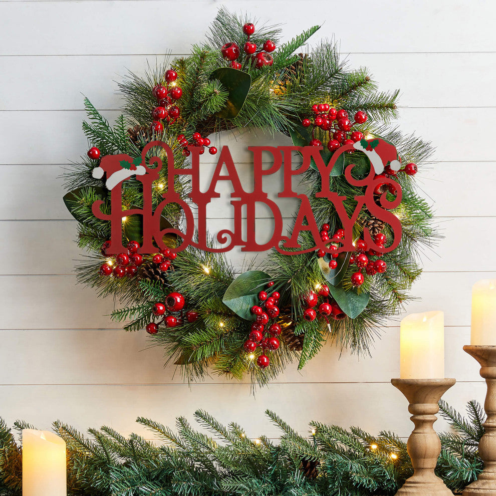 24"L Metal "HAPPY HOLIDAYS" Christmas Wall Decor