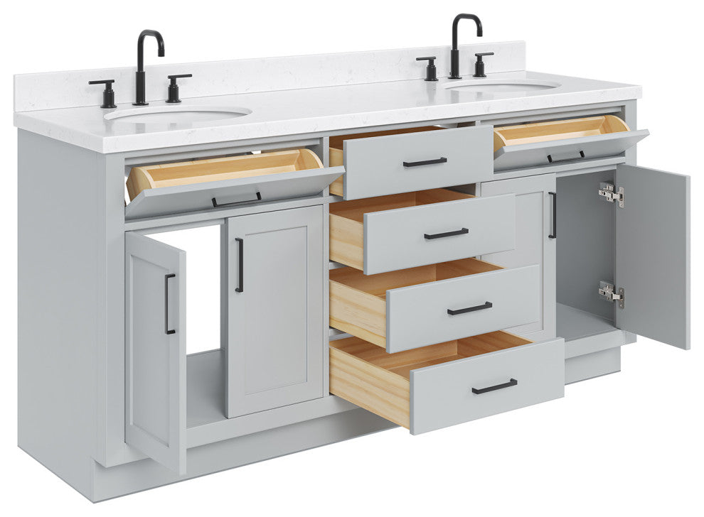 Ariel Hepburn 72"  Double Oval Sinks Vanity, Carrara Quartz, Gray