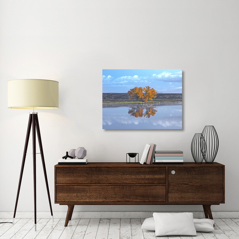 "Cottonwood and Cranes, autumn foliage, New Mexico" Paper Art, 40"x30"