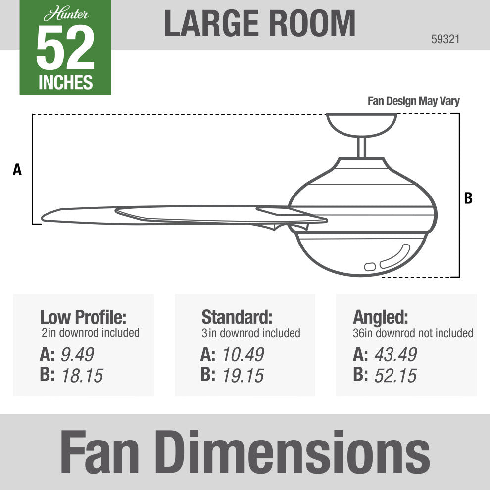 Hunter Fan Company  52" Hepburn  Ceiling Fan With Light With Wall Control, Matte