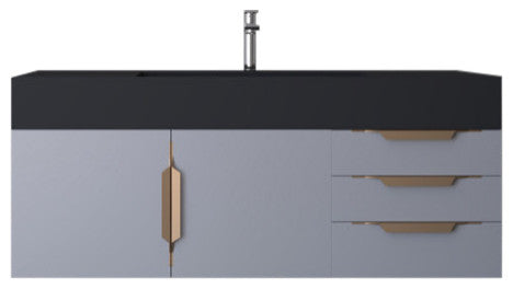 CastelloUSA Amazon 48" Wall Mounted Vanity Set, Gray, Black Top, Gold Handles