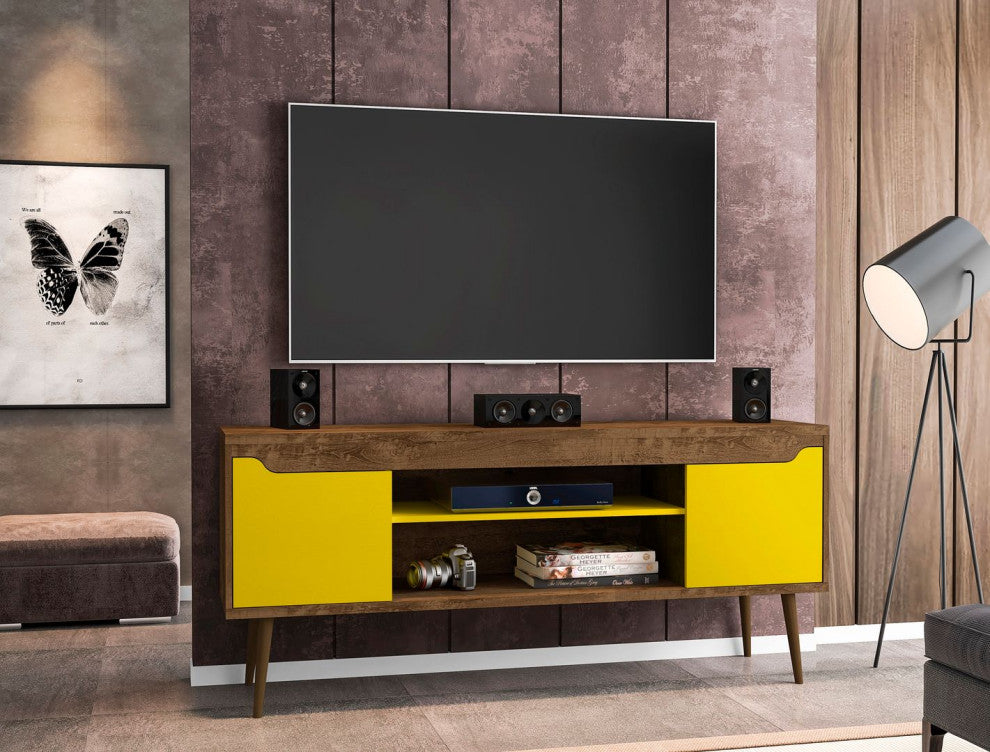 Bradley 63" TV Stand, Rustic Brown and Yellow