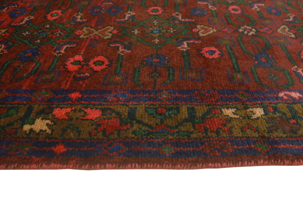 Fine Vintage Distressed HamiLight on Burgundy/Brown Runner, 3'6x9'8