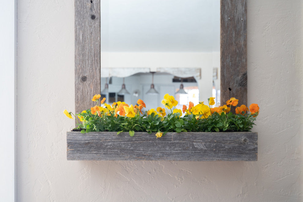 HomeRoots Rustic Weathered Gray Reclaimed Wood Plank Mirror With Shelf