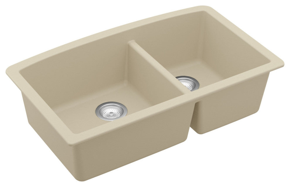 Karran Undermount Quartz 32" 60/40 Double Bowl Kitchen Sink Kit, Bisque