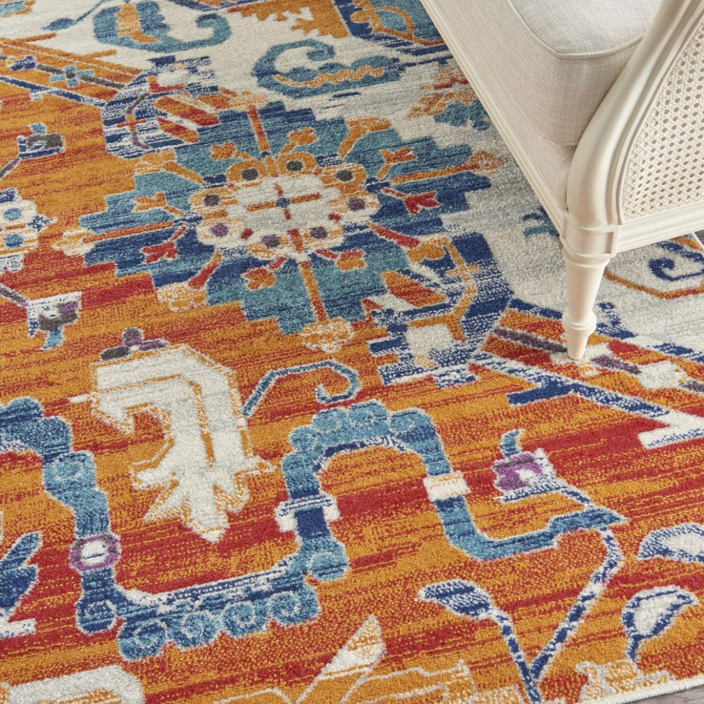 8" x 10" Ivory and Gold Floral Motif Area Rug