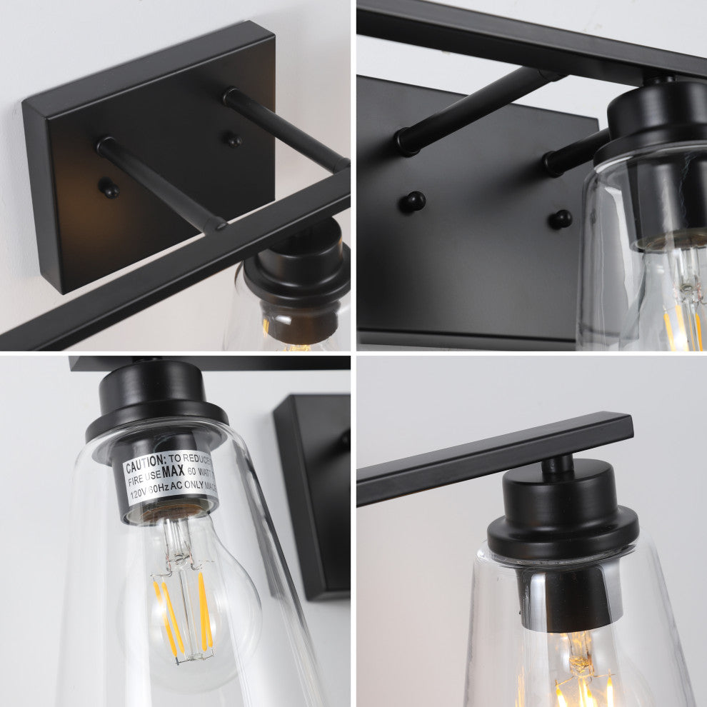 Chloe Lighting Erian Transitional 3-Light Matt Black Vanity Bath-Light 22" Wide
