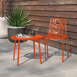 LeisureMod Devon Modern Outdoor Stackable Aluminum Dining Chair, Orange