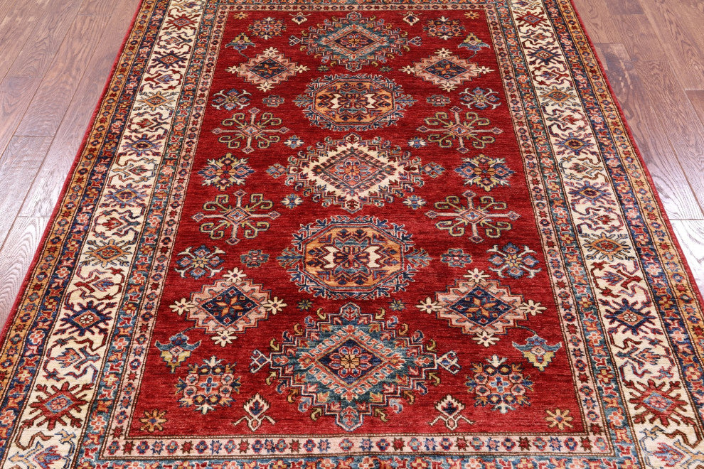 5' 7" X 7' 9" Super Kazak Geometric Handmade Wool Rug Q10254