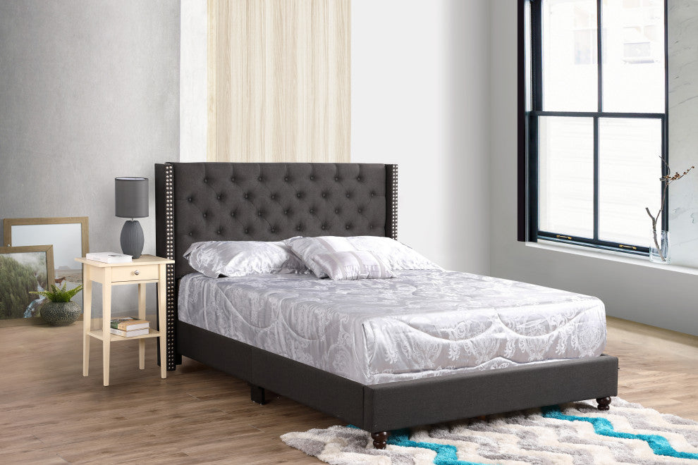 Brice Upholstered Twill Bed, Ash Black, Full