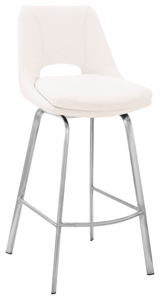 30" Elegant Gray Faux Leather Bar Stool With Stainless Steel Frame