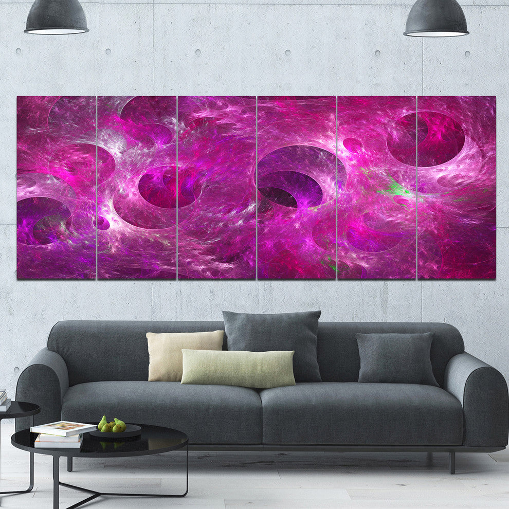Dark Pink Fractal Glass Texture, Abstract Canvas Art Print, 70"x28", 6 Panels