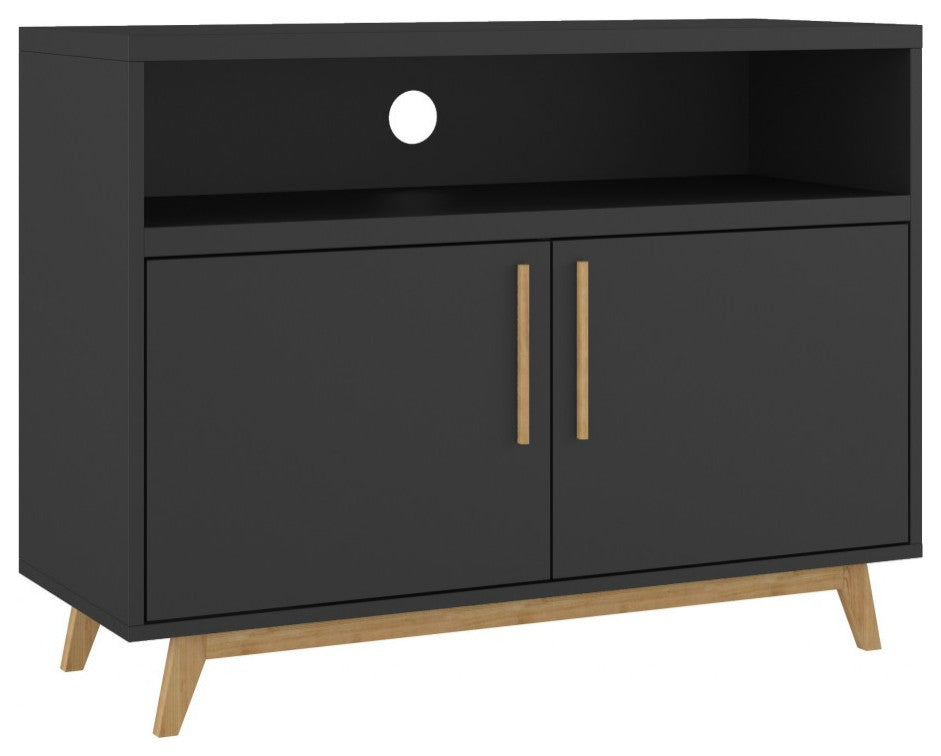 Modern Black and Natural Two Door Console Table
