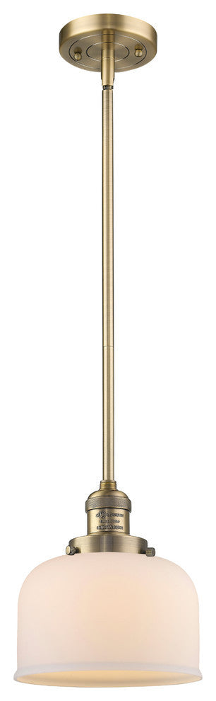 Large Bell 1-Light LED Pendant, Brushed Brass, Glass: Matte White Cased