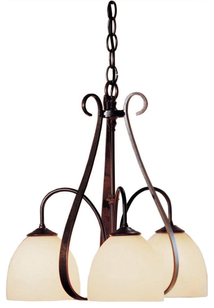 Sweeping Taper 3 Arm Chandelier, Bronze Finish, Opal Glass