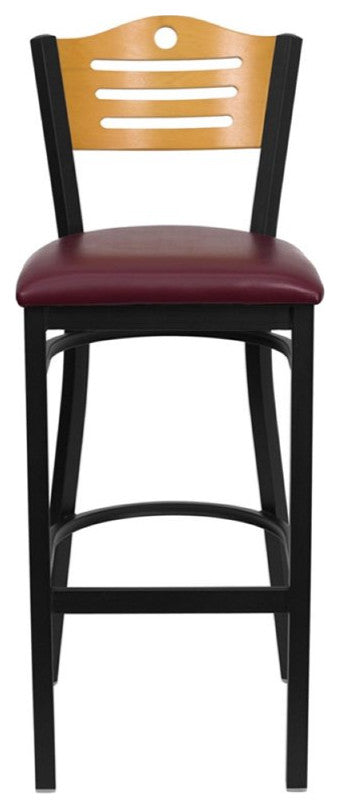 Flash Furniture Hercules 32" Black Slat Back Bar Stool in Burgundy