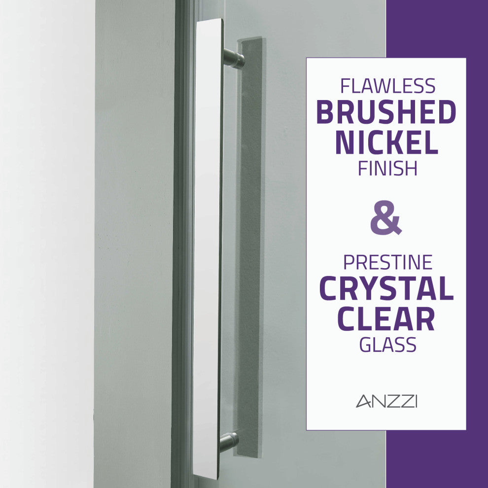 ANZZI Stellar 76" H Frameless Sliding Shower Door, Brushed Nickel, 60" W