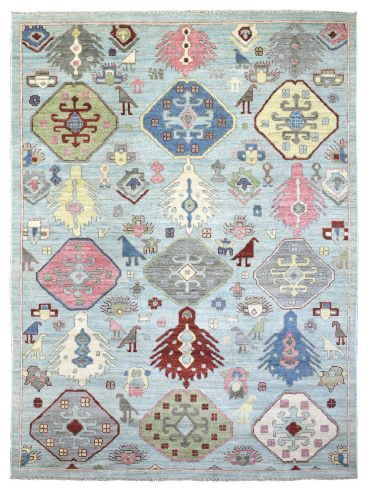Light Blue, Anatolian Design Soft Wool Hand Knotted Oriental Rug, 8'10"x11'8"