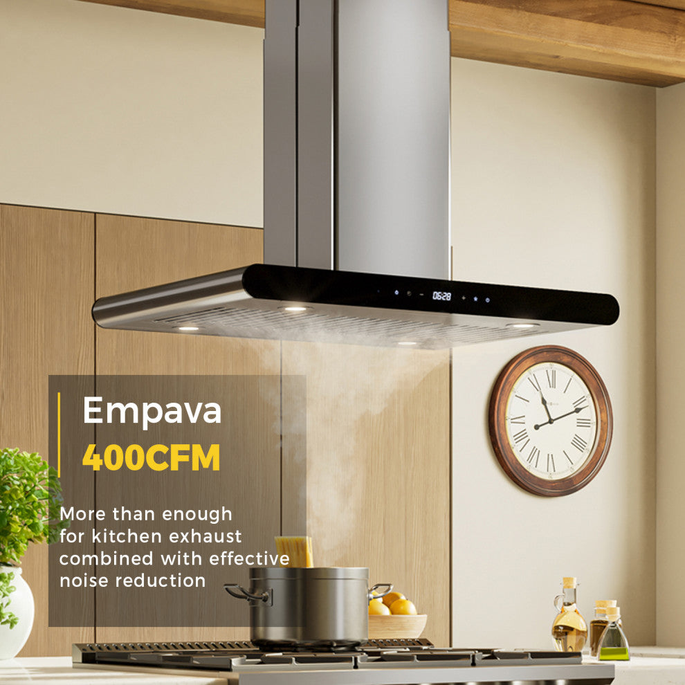 36 in. 400 CFM Island Range Hood Ducted Exhaust Kitchen Vent Tempered Glass