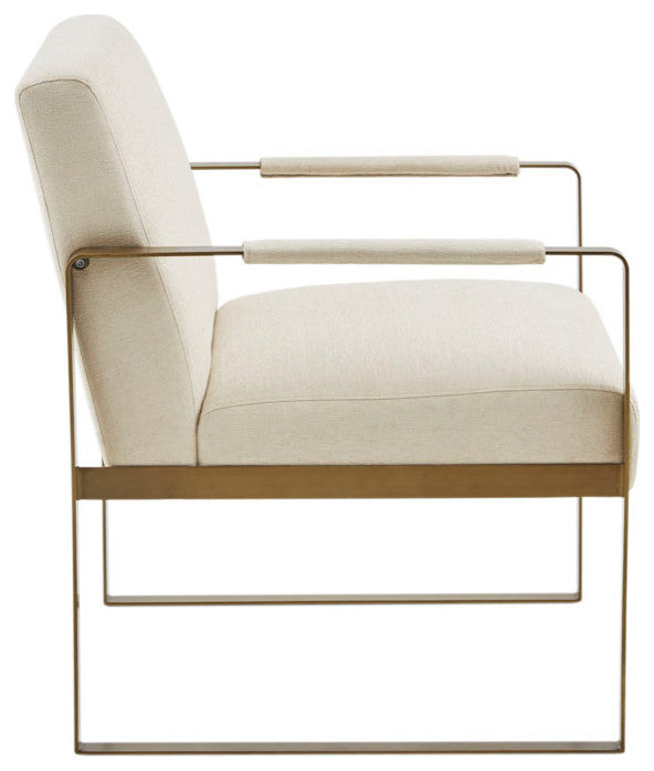 Martha Stewart Jayco Modern Metal Base Lounge Accent Chair, Ivory/Antique Gold