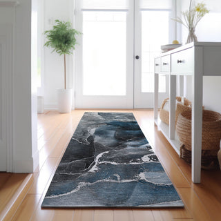 Premium Machine Washable Mayfield AMF503 Blue 2'3" x 7'6" Runner Rug