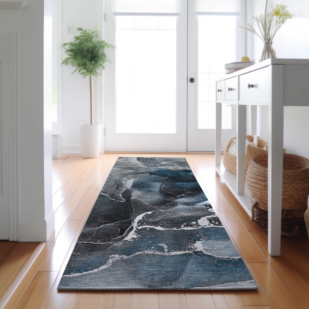 Premium Machine Washable Mayfield AMF503 Blue 2'3" x 7'6" Runner Rug
