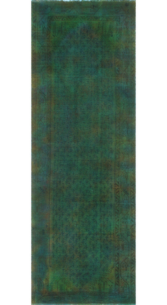 Vintage Distressed Bartram Green/Blue Runner, 3'0x9'2