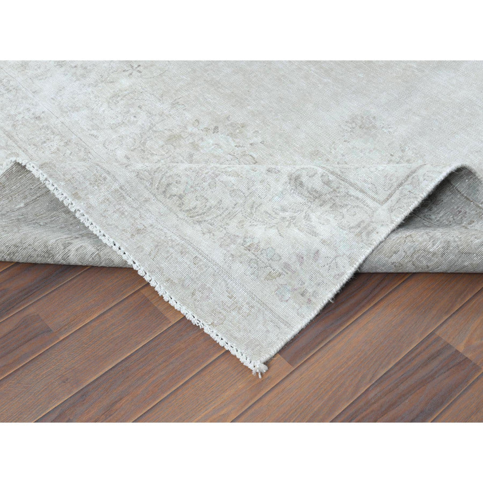 Beige, Vintage Persian Kerman, Worn Wool, Hand Knotted, Rug, 7'6" x 12'10"