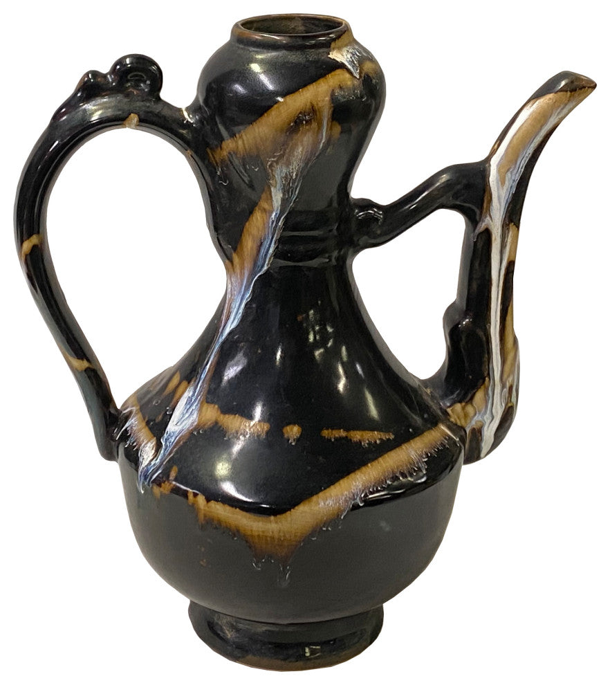 Chinese Ware Black Brown Glaze Ceramic Jar Vase Display Art Hws3024
