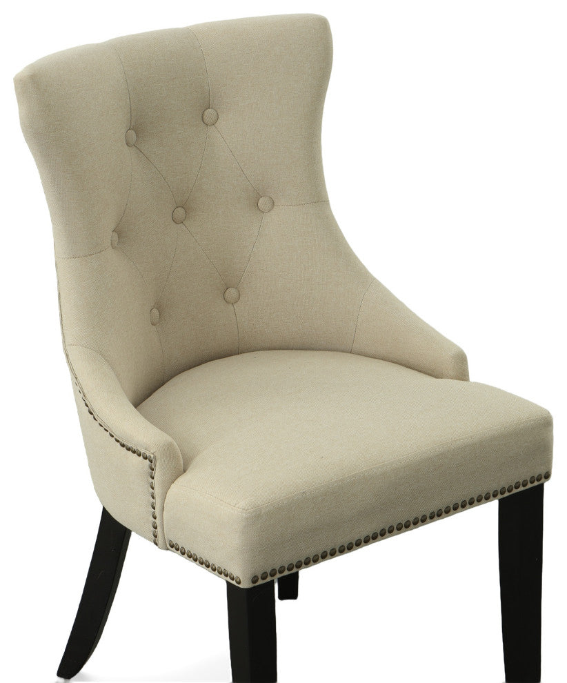Megan Tufted Chair With Nailhead Trim, Linen/Espresso