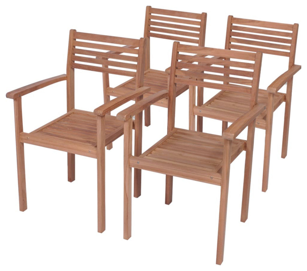 vidaXL 4x Solid Teak Wood Patio Chair with Cream White Cushions Lounge Seat