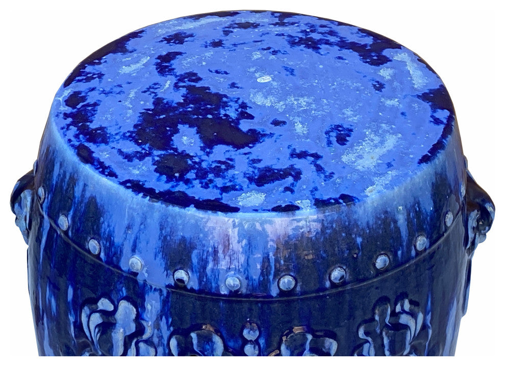 Chinese Mixed Blue Round Lotus Clay Ceramic Garden Stool Table Hcs7061