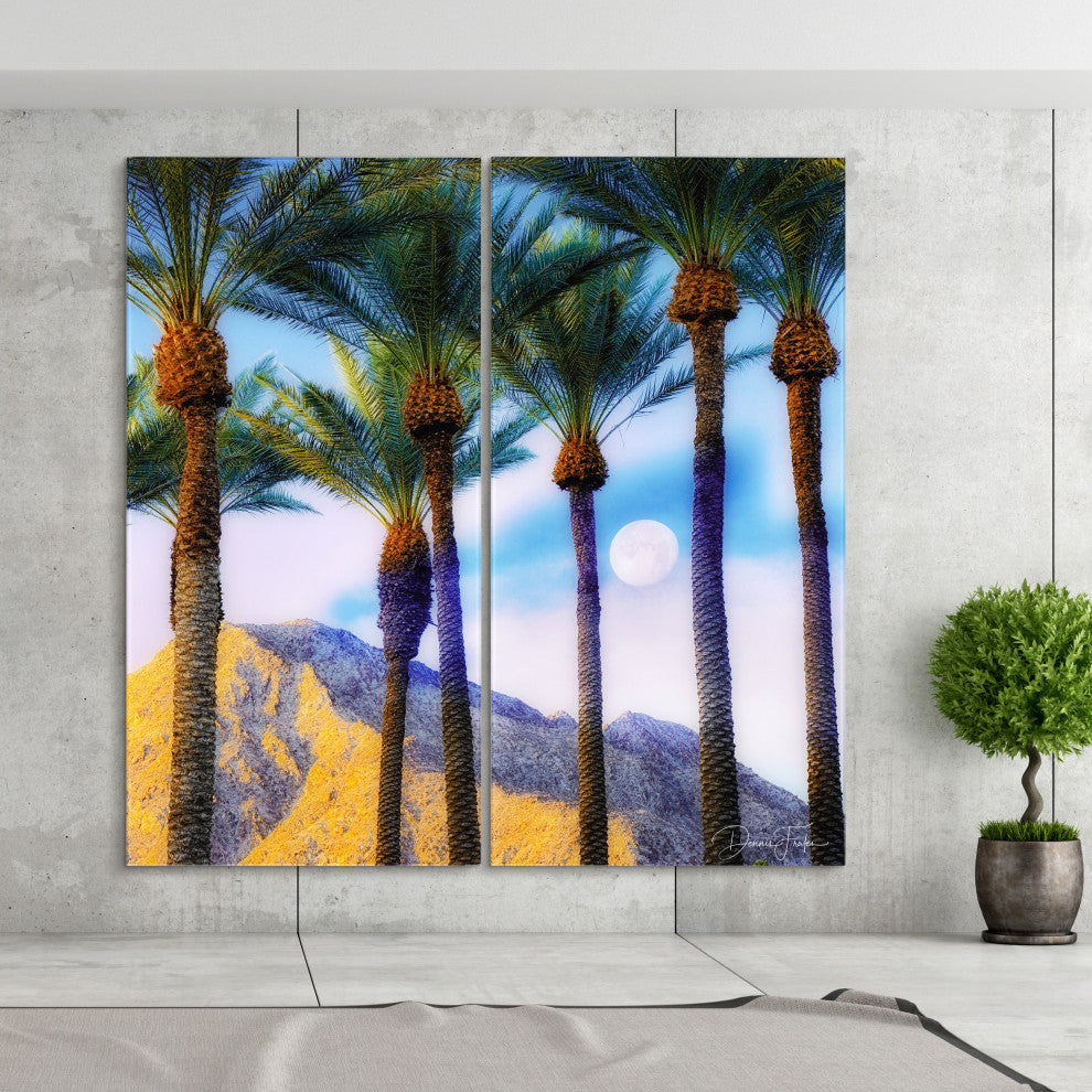 "Moonlit Oasis" Oversized Frameless Reverse Printed Tempered Art Glass Set