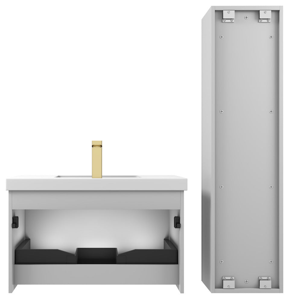 Floating Bathroom Vanity with Sink, Wall Mounted Vanity, Grey, 30" W/ Sink, Side Cabinet