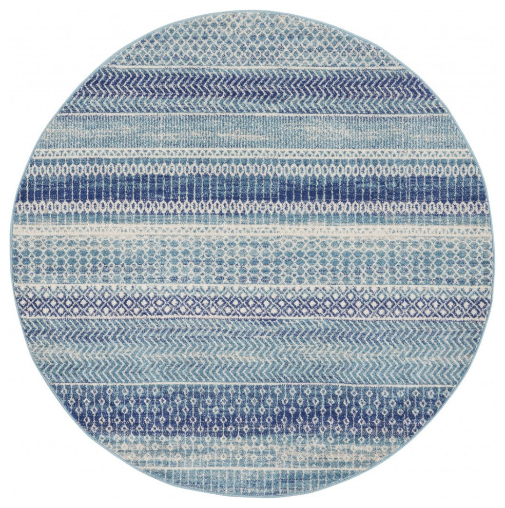 5' Navy Blue Round Southwestern Power Loom Area Rug