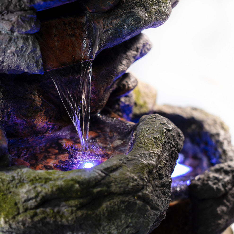 22" Tall Outdoor 3-Tier Rock Waterfall Fountain with LED Lights
