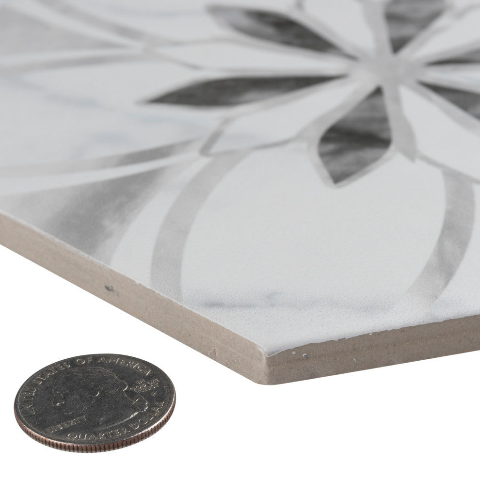 Classico Bardiglio Hex Dahlia Porcelain Floor and Wall Tile Sample, White