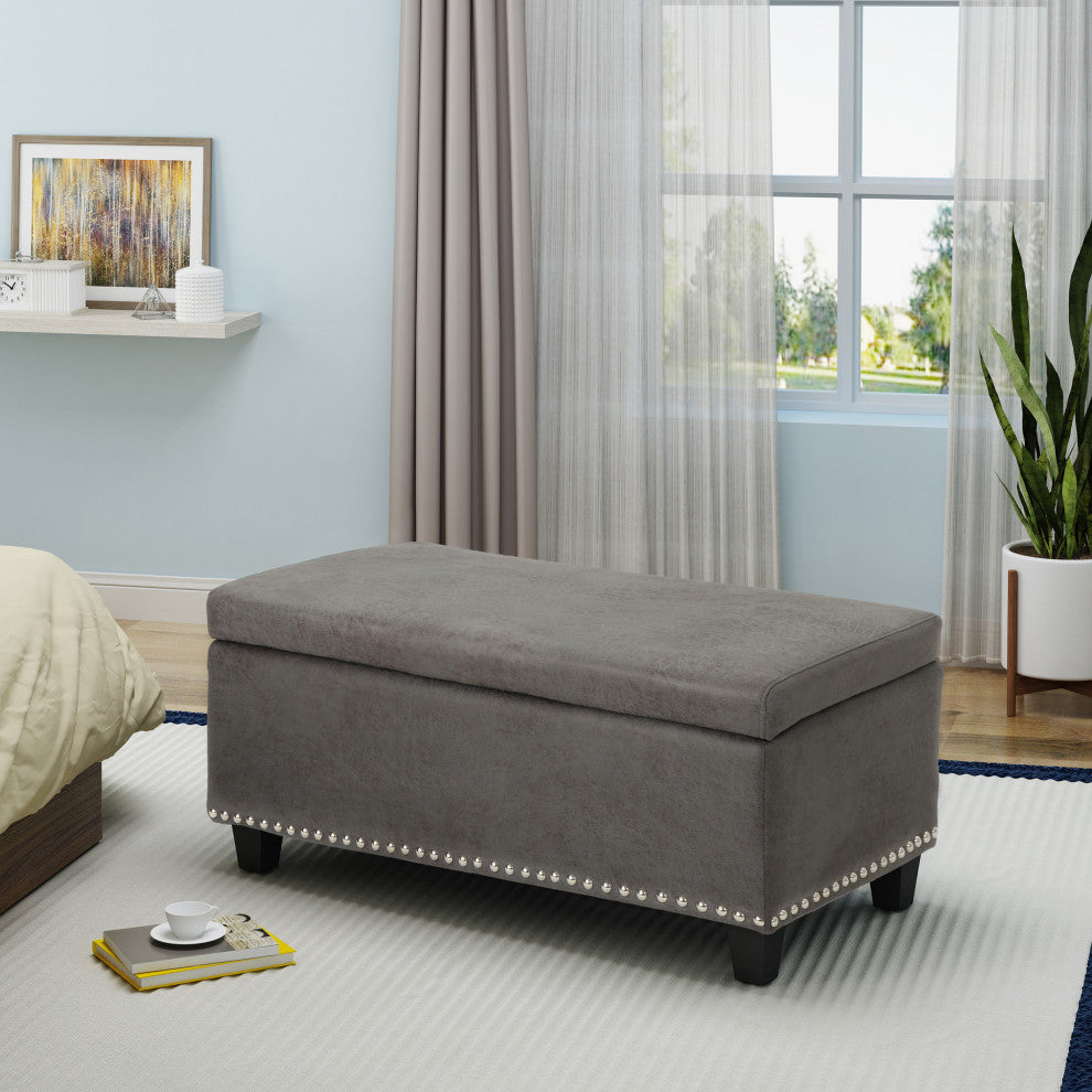 GDF Studio Carl Traditional Microfiber Storage Ottoman, Slate/Dark Brown