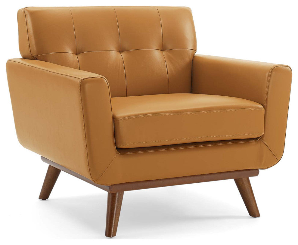 Engage Top-Grain Leather Living Room Lounge Accent Armchair Tan