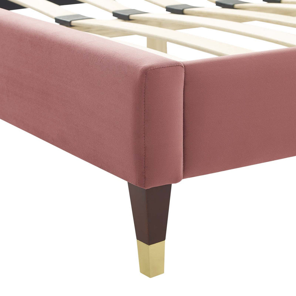 Platform Bed Frame, King Size, Pink, Velvet, Modern, Bedroom Master Guest Suite