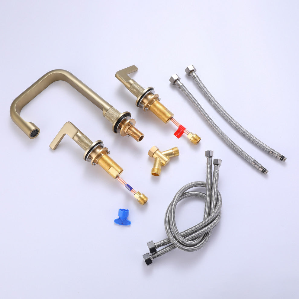 Deck Mounted Widespread Dual Handles Bathroom Sink Faucet, Brushed Gold