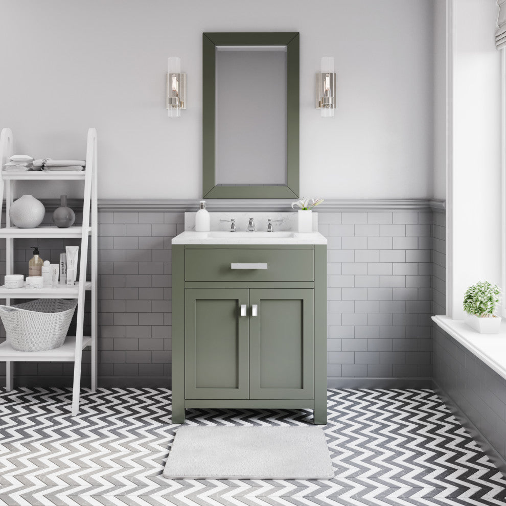 Madison 30 In. Carrara White Marble Countertop Vanity in Glacial Green