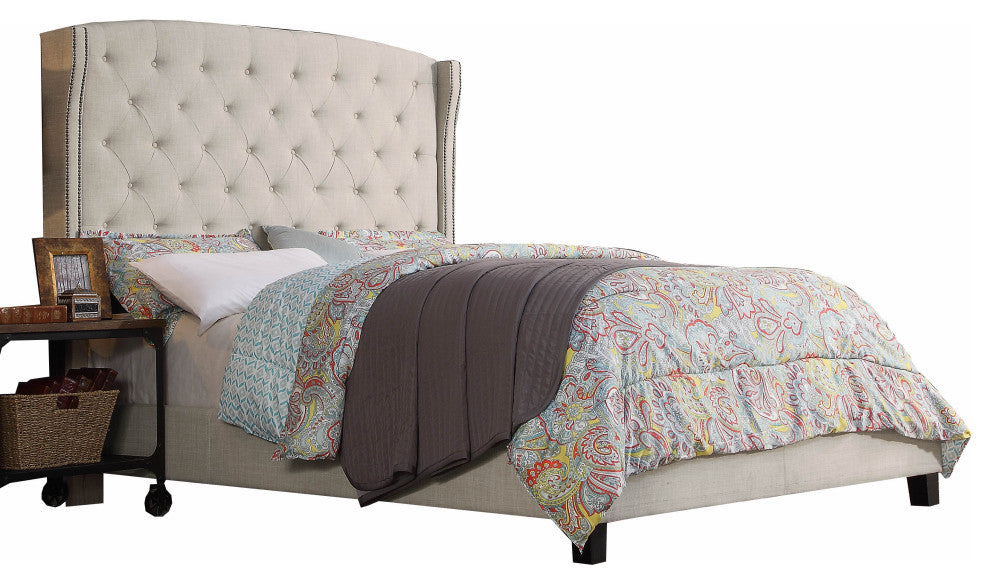 Noblesville Upholstered Panel Bed, Beige, Twin