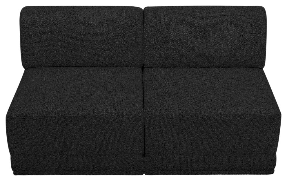 Ollie Black Boucle Fabric Straight Modular Sofa, Black, 2-Piece: 2 Armless Chair