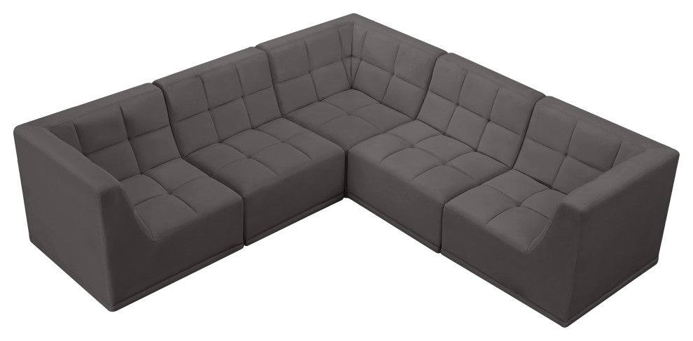 Relax Velvet Upholstered 5-Piece L-Shaped Modular Sectional, Grey