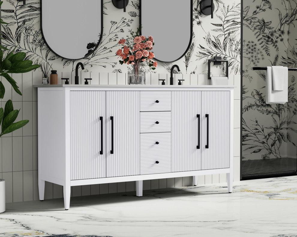 Home Living 60" Double Bathroom Vanity, White