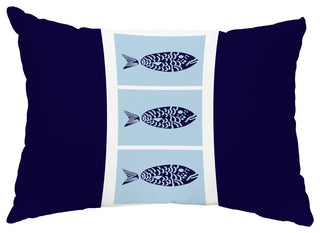 Fish Chips 14"x20" Coastal Decorative Outdoor Pillow, Navy Blue