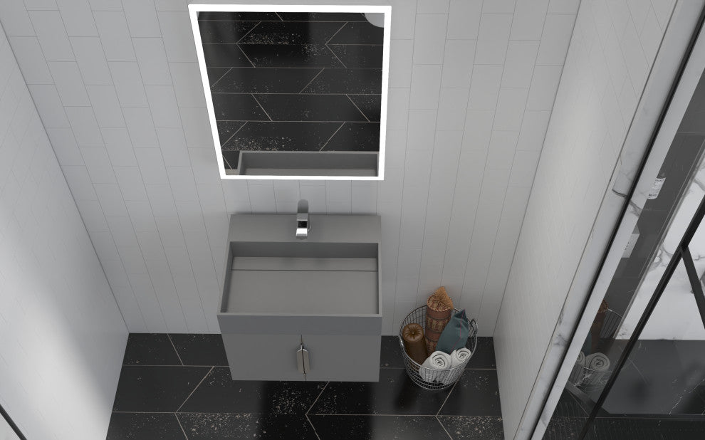 CastelloUSA Amazon 24" Wall Mounted Bathroom Vanity Set, Gray, Gray Top, Brushed Nickel