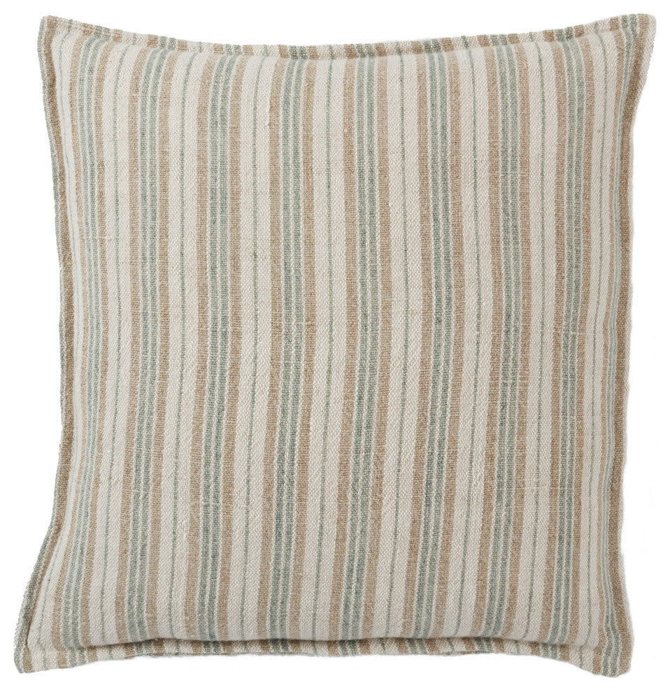 Jaipur Living Lucien Striped Pillow, Cream/Mint, 20"x20", Polyester Fill