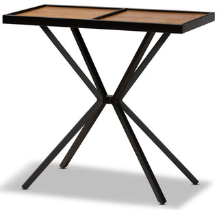 Modern Walnut Finished Wood and Black Finished Metal Console Table